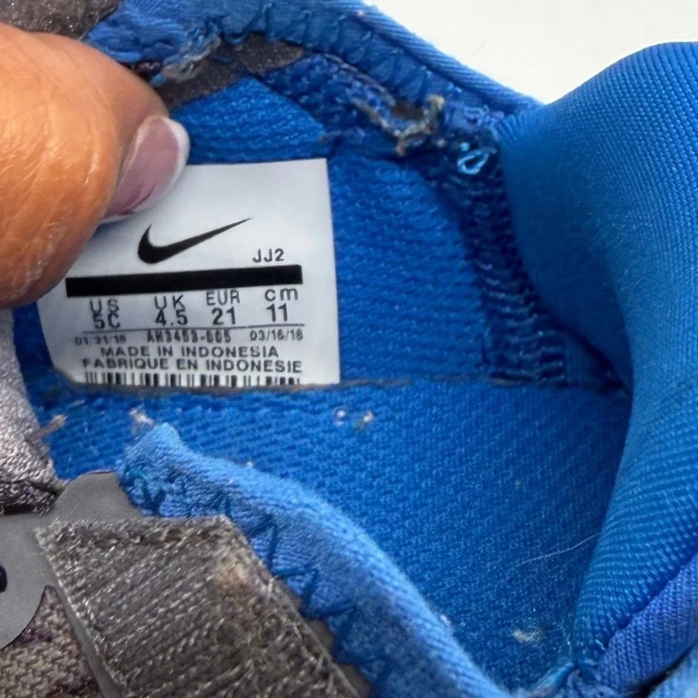 Nike Free Run Toddler Shoes Gray Blue Hook and Loop‎ Casual Sneakers Size 5C